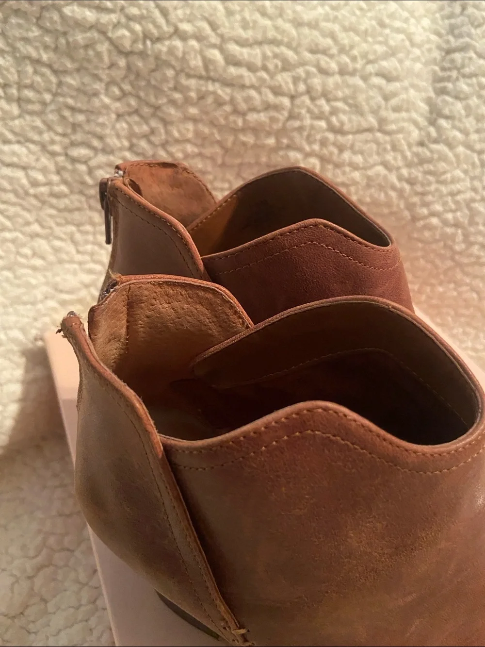 Gianni Bini Brown Leather Block Heel Ankle Booties